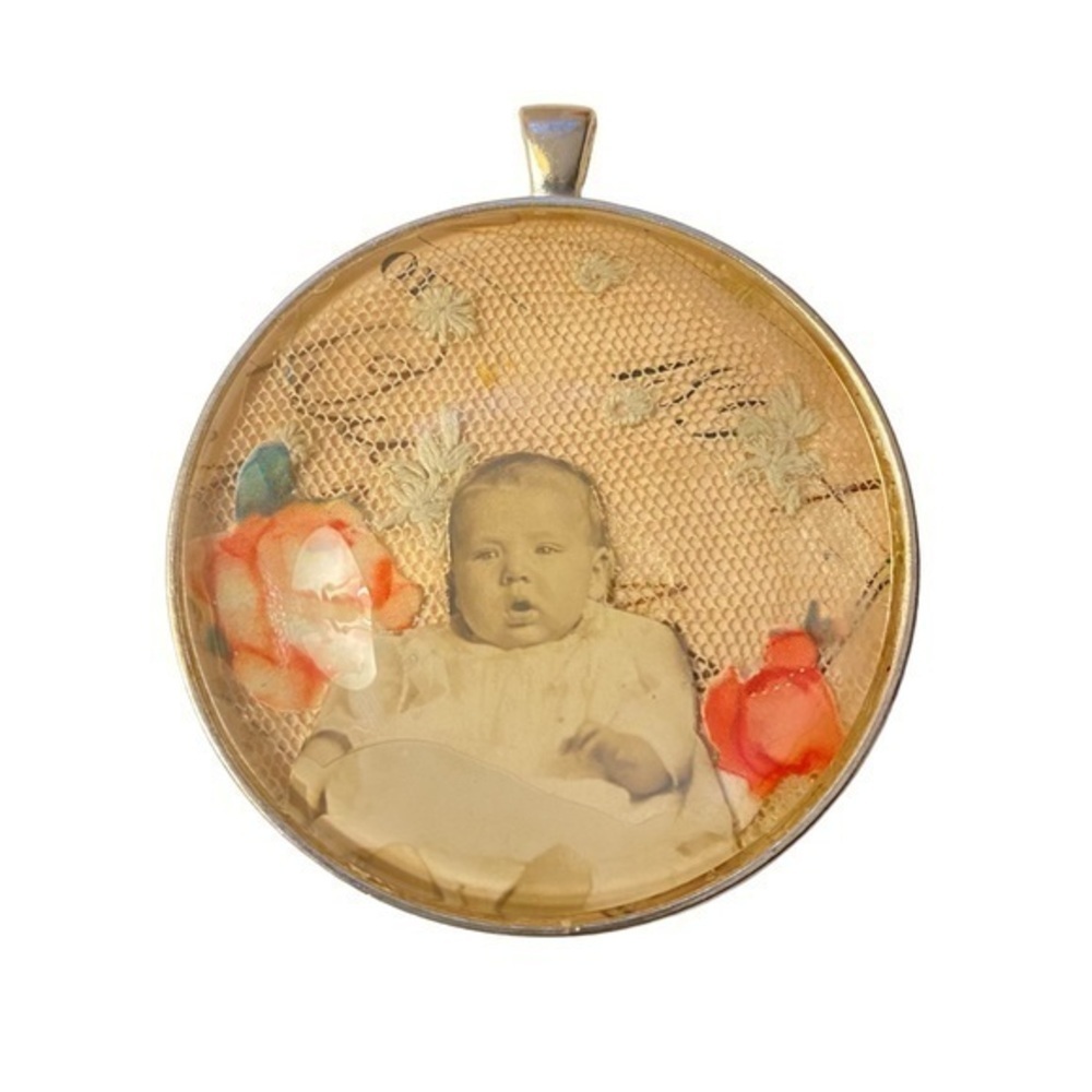 Ephemera Style Necklace Pendent w Baby Valentines